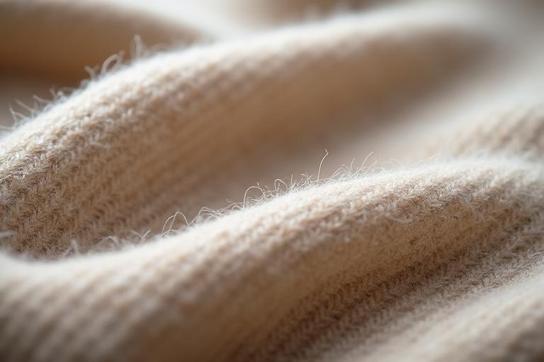 Деталь кашемирового свитера крупным планом.